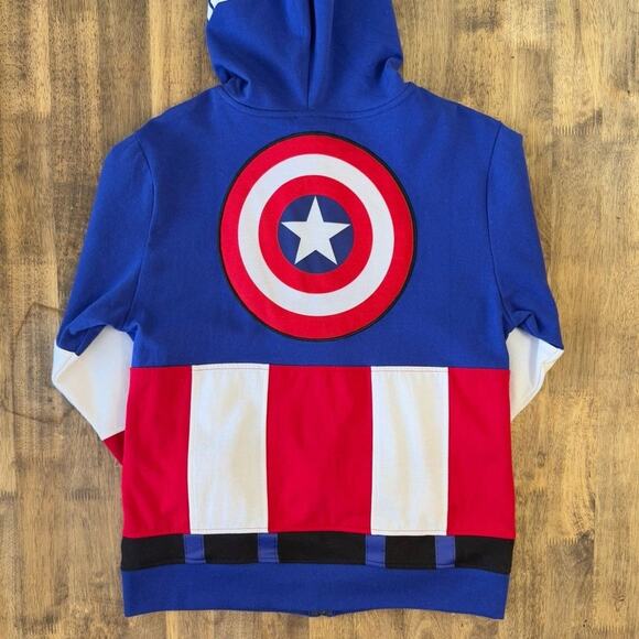 Marvel Kids Disney Captain America Steve Rogers Shield Costume Zip Hoodie Sz XL - Picture 9 of 9